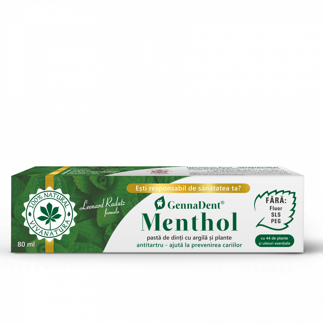 gennadent-menthol-pasta-de-dinti-naturala-100-cu-argila-si-plante-fara2341.jpg GennaDent Menthol - pasta de dinti naturala 100 % cu argila si plante, fara fluor, 80 ml - Leonard Radutz formula - VivaNatura - imagine 1